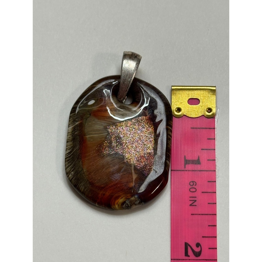 Murano Glass Pendant Brown Amber Gold Aventurine Glitter Venetian Italy Signed